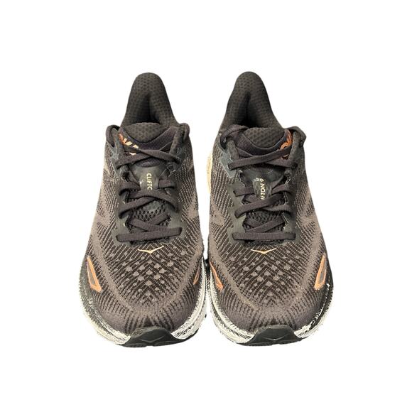 Hoka Clifton 9 running athletic shoes black gold lace up women’s 8B - Picture 2 of 10